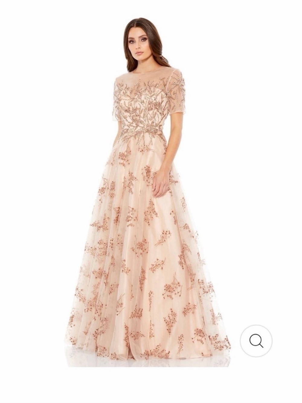 Mac Duggal Blush Floral Embroidered Tulle Gown